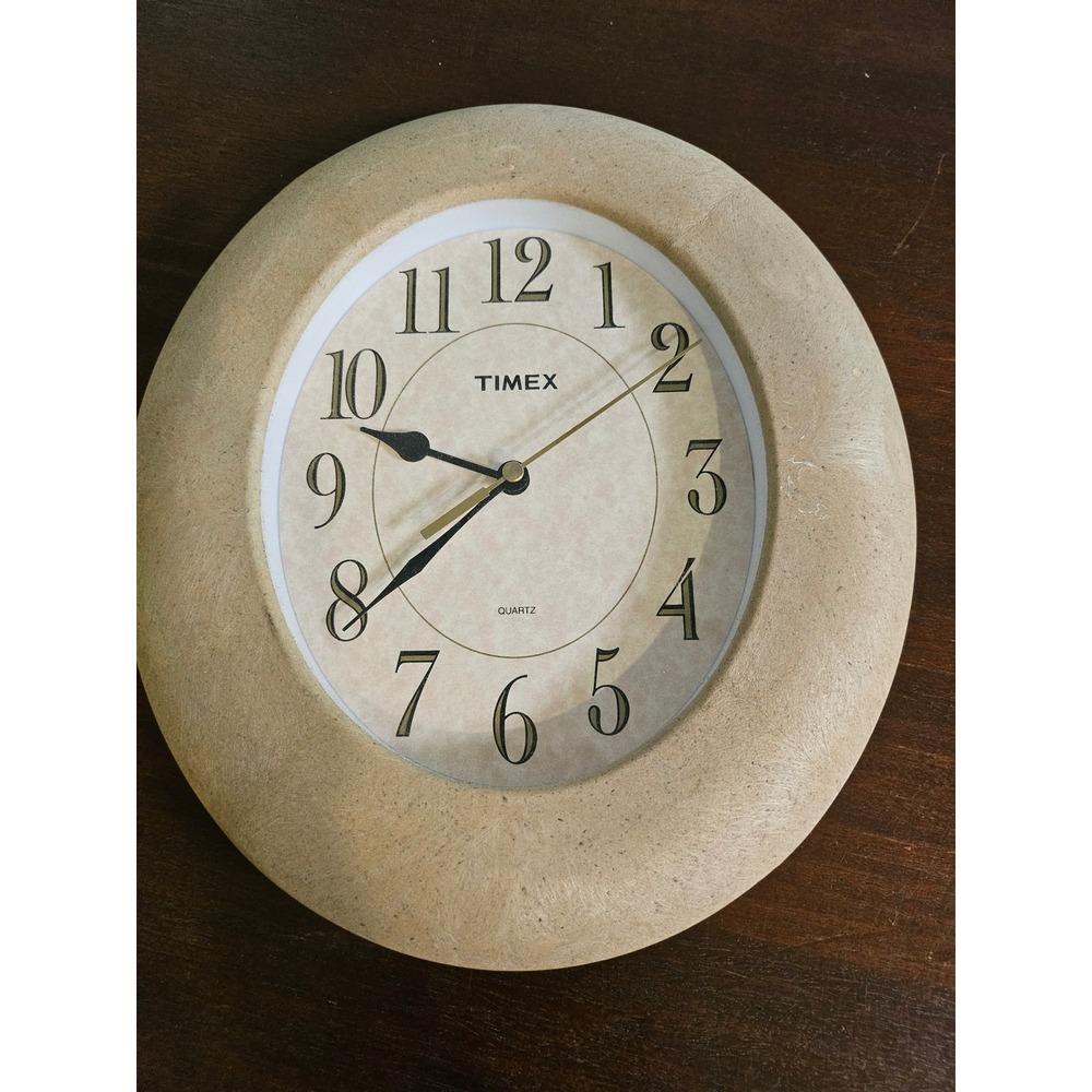 Timex Wall Clock Beige Quartz Analog Stone Look Round Home Decor